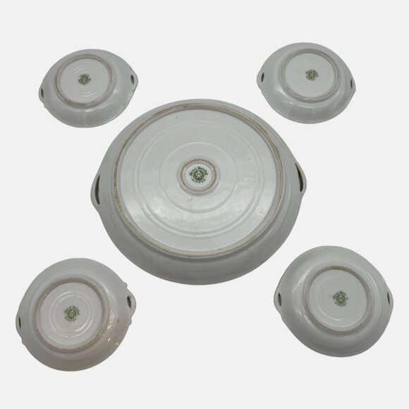 Vintage Hand-Painted Nippon Porcelain Relish Plate & 4 Salt Cellars M Wreath - Picture 2 of 9